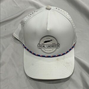 Local Lacrosse White Cap with Blue and Red Trim